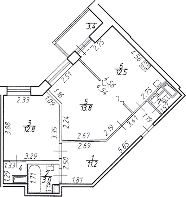 2-комнатная квартира 57.5 м², 2/16 эт., ЖК «Стороны Света»